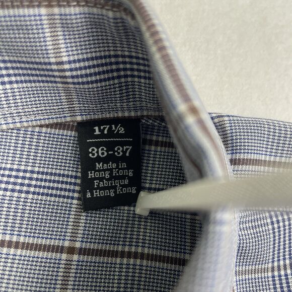 Nordstroms Mens Windowpane Button Up Long Sleeve Dress Shirt Trim Fit Blue-17.5 - Picture 6 of 12